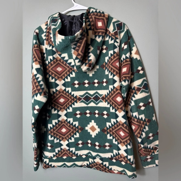 Massive Outdoors Fleece Long Sleeve Hooded Top Kangaroo Pocket Aztec Size Small - Picture 6 of 9
